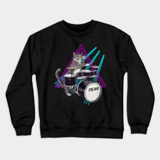 Cat Drummer - Rock band kitty playing the drums Crewneck Sweatshirt